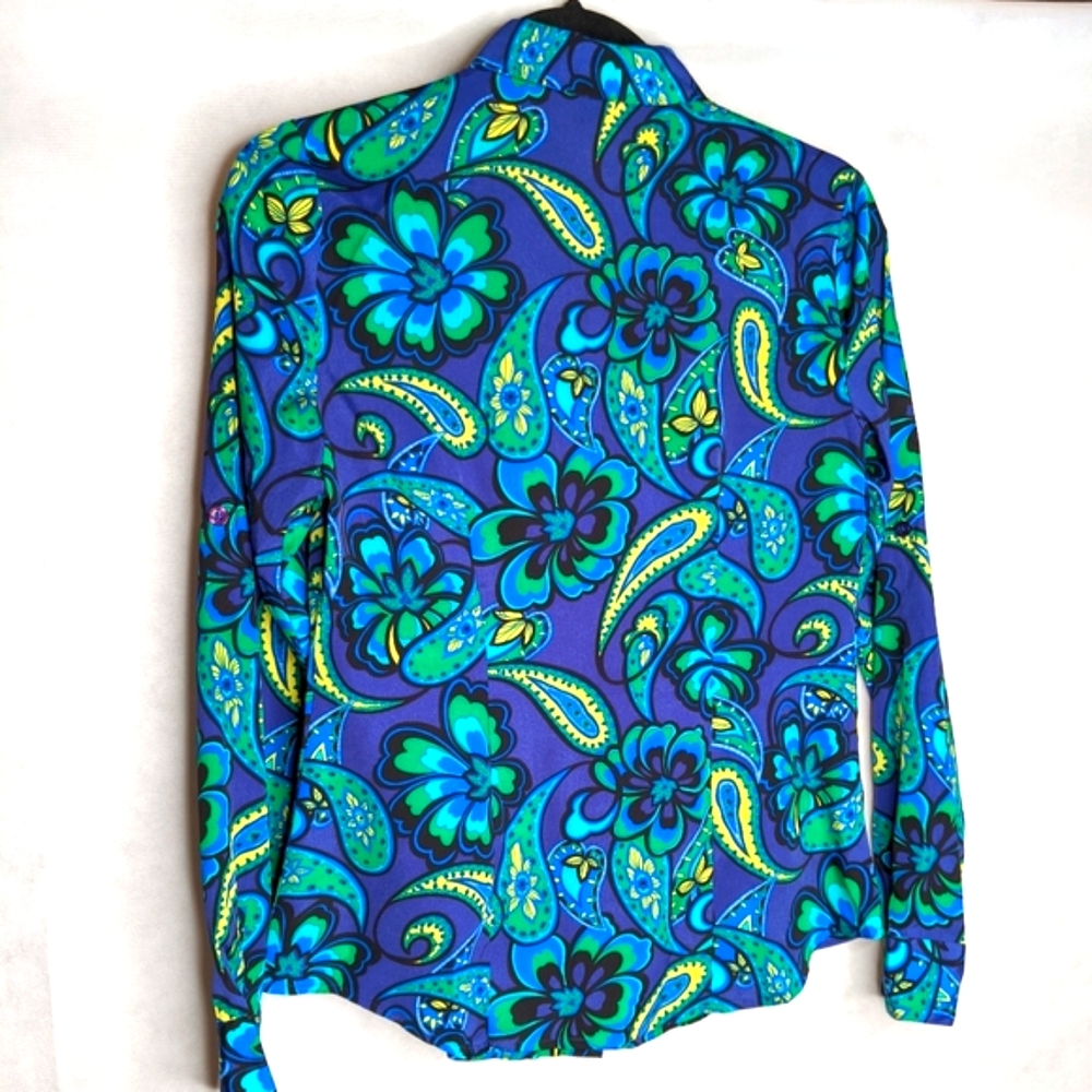 Ann Taylor Paisley Neon Bright Colors Blouse Rare - Picture 2 of 8